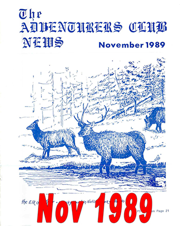 November 1989 Adventurers Club News Cover